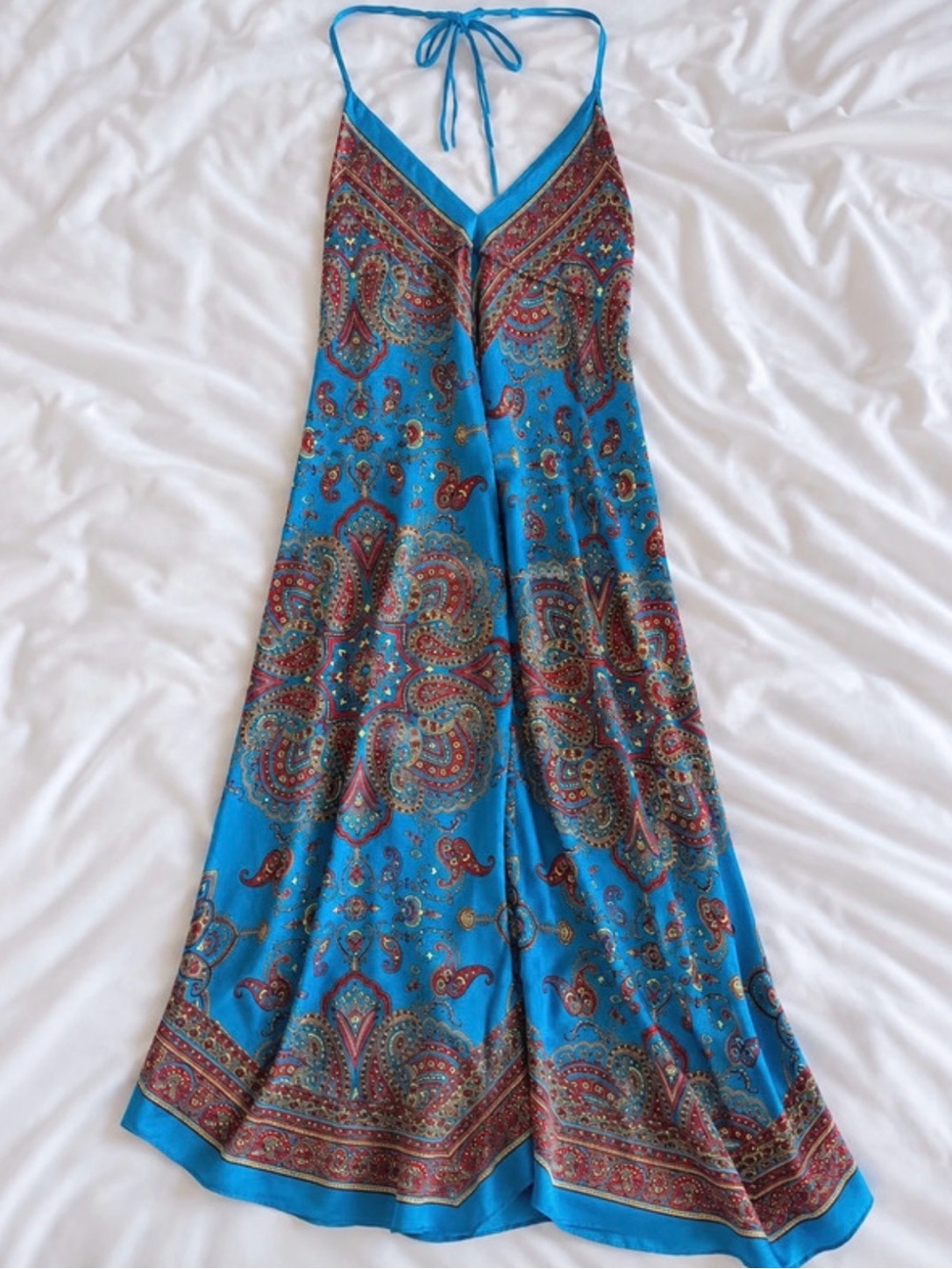 Blue Paisley Halter Maxi Dress